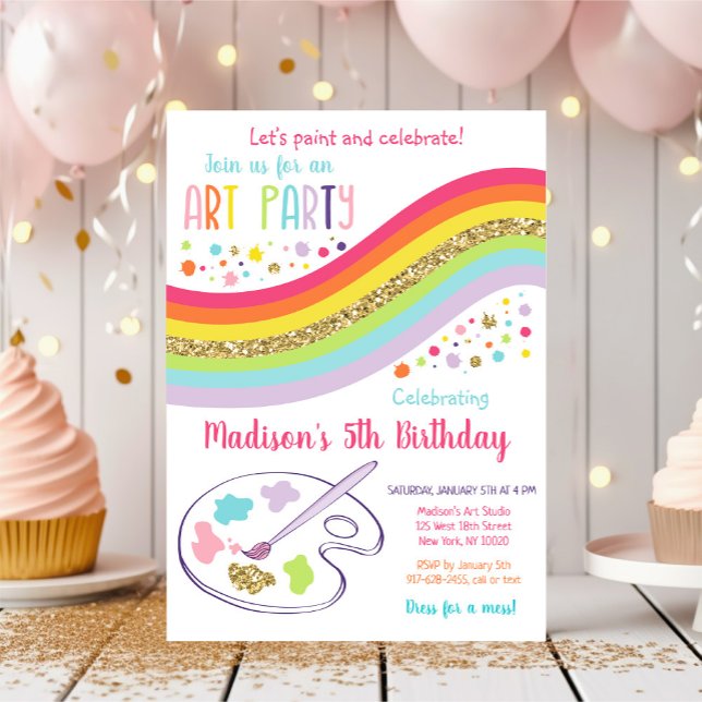 Gold Rainbow Art Party Dress For A Mess Birthday Invitation (Creator Uploaded)