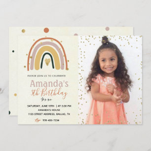Gold Rainbow Boho Birthday Invitation With Photo