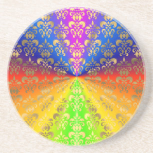Gold rainbow damask coaster