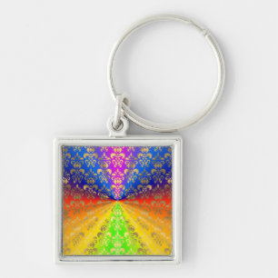 Gold rainbow damask key ring
