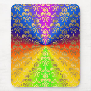 Gold rainbow damask mouse mat