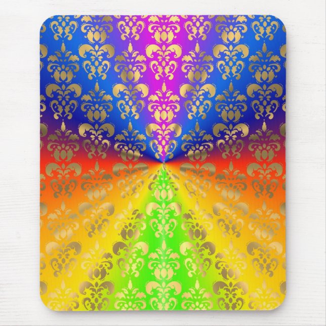 Gold rainbow damask mouse mat (Front)
