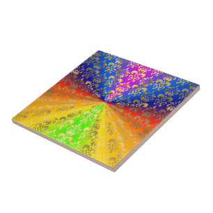 Gold rainbow damask tile