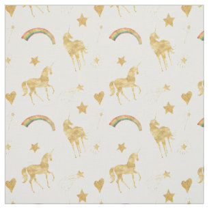 Gold Rainbow Dream Unicorn Fabric