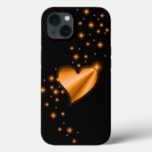 Gold Rainbow Heart with Stars on black iPhone 13 Case
