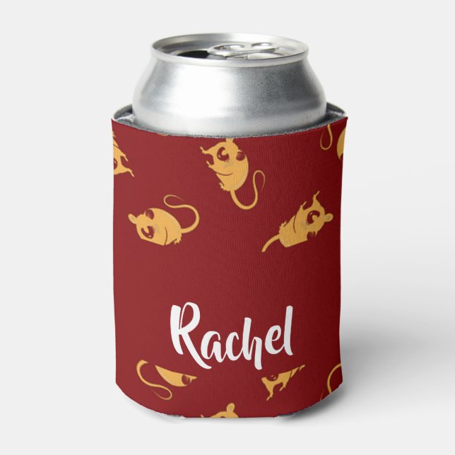 Gold rats silhouette on red can cooler (Can Front)