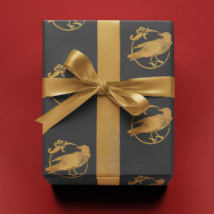 Gold Raven/Crow on Gray    Wrapping Paper