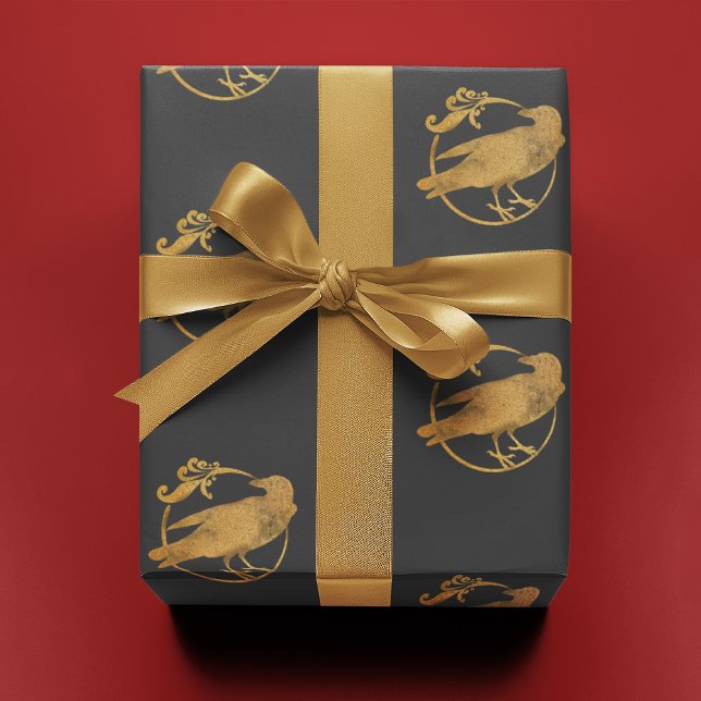 Gold Raven/Crow on Grey |  Wrapping Paper (Creator Uploaded)
