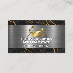 Gold Real Estate Logo Marble Metal Business Card