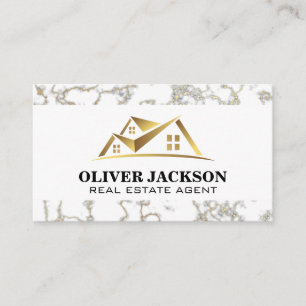 Gold Real Estate Logo Marble Trim Business Card
