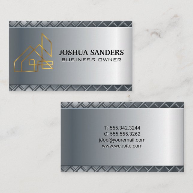 Gold Real Estate Logo | Metal Background Business Card (Front/Back)