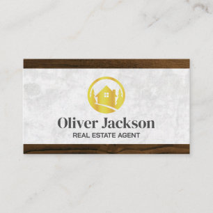 Gold Real Estate Logo Wood Trim Business Card