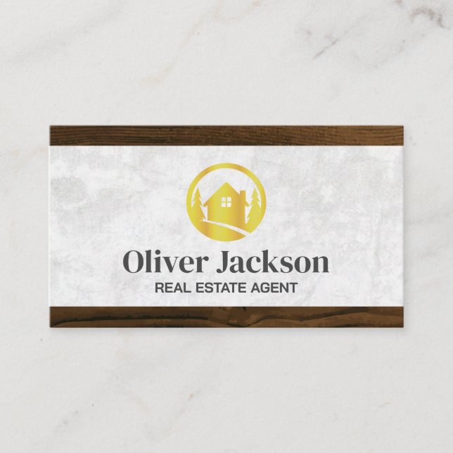 Gold Real Estate Logo | Wood Trim Business Card (Front)