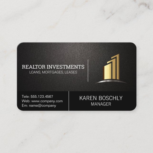 Gold Real Estate Properties | Investments Business Card (Front)