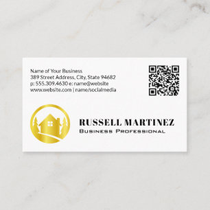 Gold Real Estate Trees Logo   QR Code Business Card