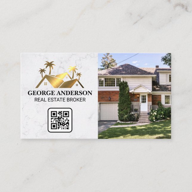 Gold Realtor Logo | Living Room | QR Code  Business Card (Front)