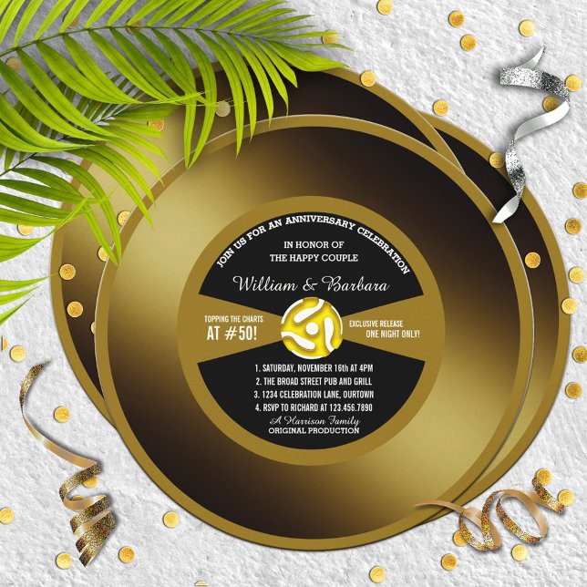 Gold Record Vinyl 45 Anniversary Party Invitation (Creator Uploaded)