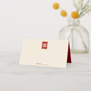 Gold Rectangle Double Happiness Chinese Wedding Place Card