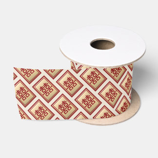 Gold Rectangle Double Happiness Chinese Wedding Sa Satin Ribbon