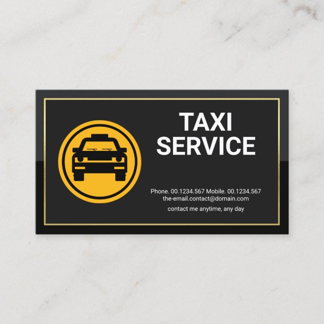 Gold Rectangular Frame Yellow Taxi Icon Cab Driver Business Card (Front)