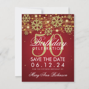 Gold Red 50th Birthday Save Date Winter Save The Date
