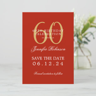 Gold Red 60th Birthday Save Date w/ Details Invitation