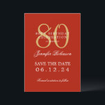Gold Red 80th Birthday Save the Date Details Invitation<br><div class="desc">Elegant "80th Birthday Party" design with a formal typography script,  custom name and details text. Easy to use and easy to personalise. Order Today!</div>