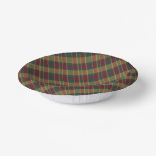 Gold Red And Green Christmas Plaid Print Paper Plate