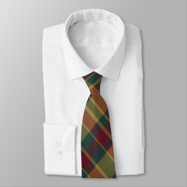 Gold Red And Green Christmas Plaid Print Tie (Tied)