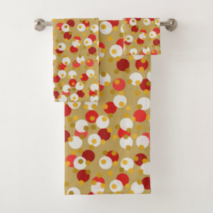 gold, red and white dots bath towel set