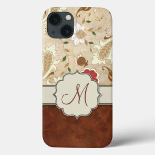 Gold, Red and White Floral on Parchment Monogram iPhone 13 Case
