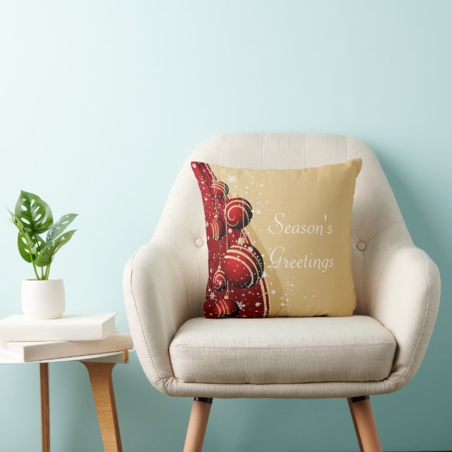 Gold Red Baubles Season's Greetings Pillow (Chair)