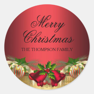 Gold Red bells & Baubles Christmas Sticker