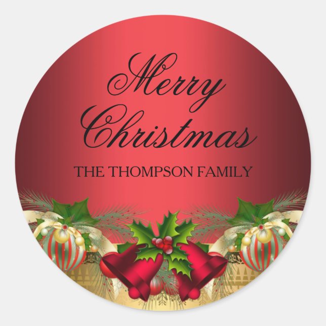 Gold Red bells & Baubles Christmas Sticker (Front)