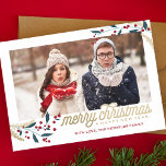 Gold Red Berries Photo Frame | Merry Christmas Holiday Card<br><div class="desc">This whimsical and festive holiday Christmas card features a photo frame,  winterberries and says Merry Christmas and Happy New Year!</div>