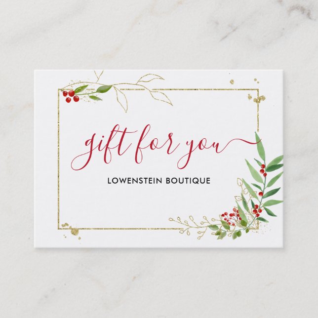 Gold Red Berry Holiday Gift Certificate (Front)