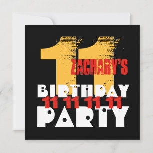 GOLD RED BLACK 11th Birthday Party 11 Year Old V05 Invitation