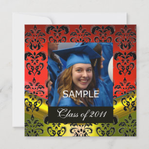 GOLD,RED,BLACK DAMASK GRADUATION MONOGRAM ANNOUNCEMENT