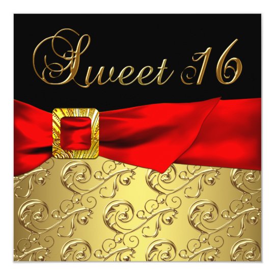 Gold Red Black Sweet 16 Birthday Party Card
