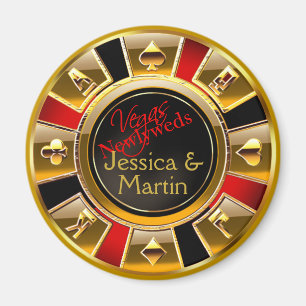 Gold, Red & Black Vegas Casino Chip Favour Magnet