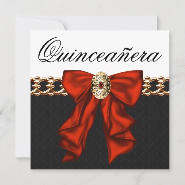 Gold Red Black White Quinceanera Invitation (Front)