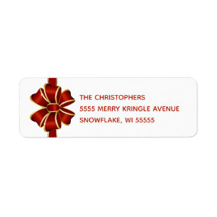 Gold Red Bow Personalised Holiday Return Address