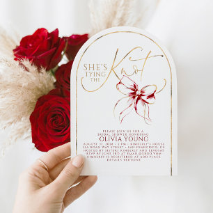 Gold Red Bow She's Tying The Knot Bridal Shower Invitation