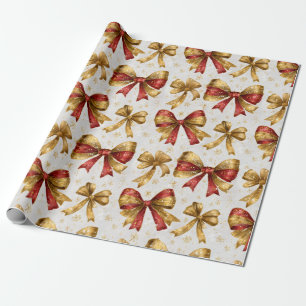 Gold Red Bows Christmas Wrapping Paper