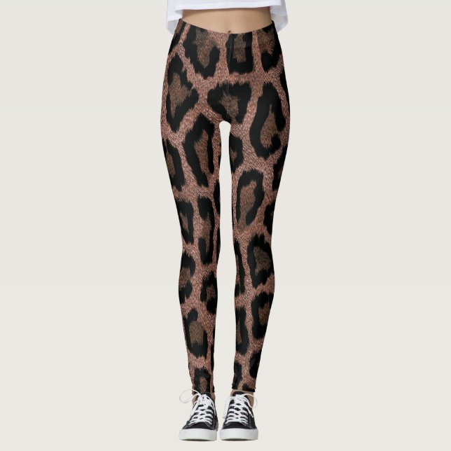 Gold Red Brown Black Leopard Animal Print Leggings (Front)