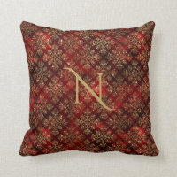 Gold Red Burgundy Monogram Damask Elegant Chic