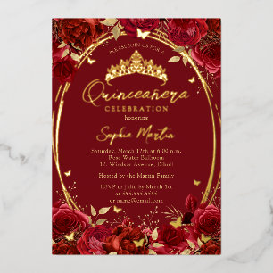 Gold Red Captivating Floral Butterfly Quinceanera