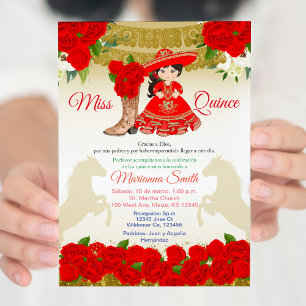 Gold Red Charro Quinceañera Invitation