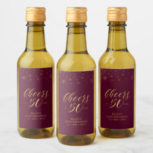 Gold & Red Cheers 50 years, 50th Birthday Party Wine Label