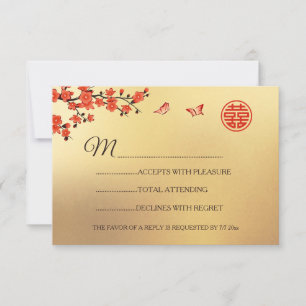  Gold Red Cherry Blossom  RSVP Chinese Wedding